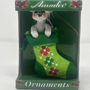 NIB Annalee 3" Cheery Mouse In Green Stocking Ornament 2014